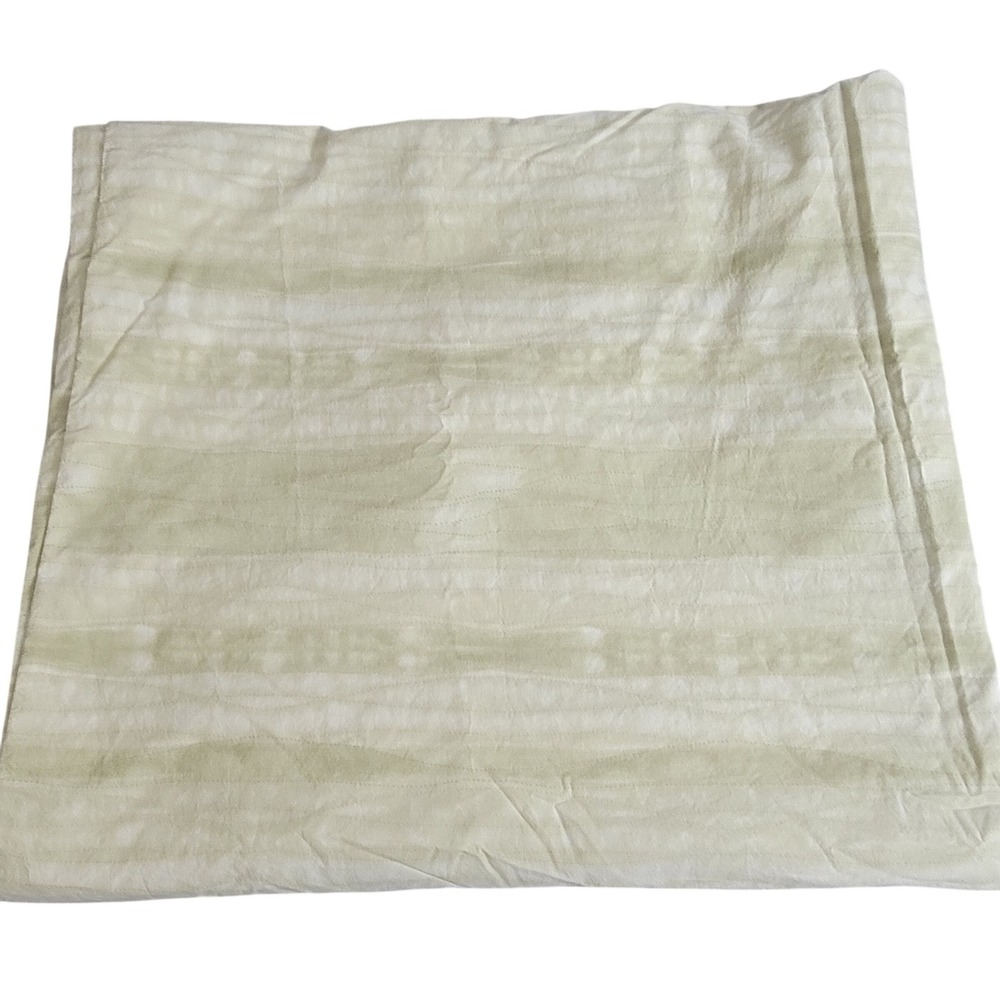 West Elm Queen Sage Green Ivory Striped Cotton Duvet Cover Button Closure